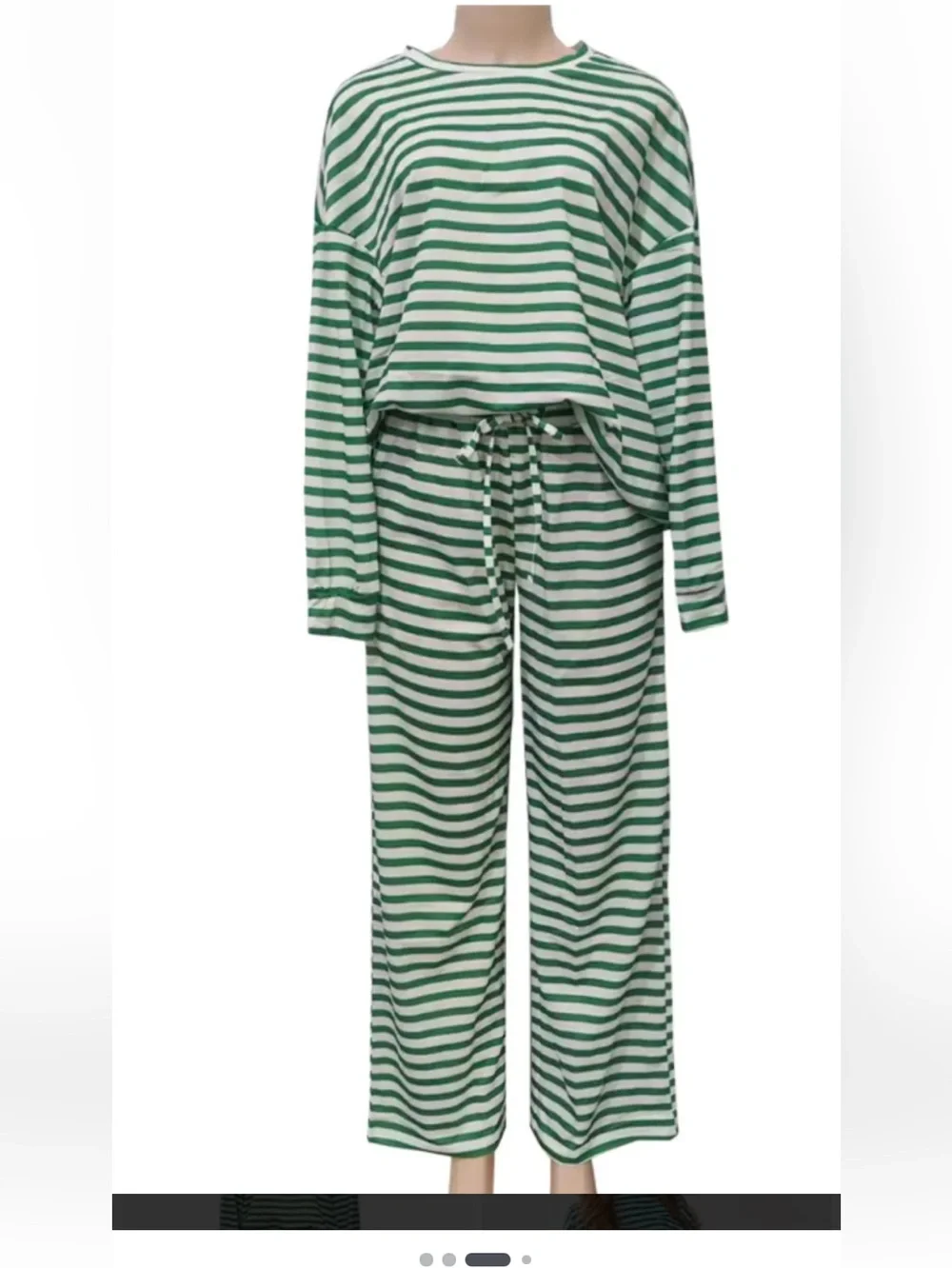 Striped Green & White womens pant set  with Drawstring Waist NWT SIZE XXL